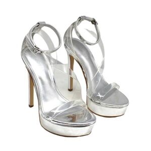 NEW Guess lucite platform silver heels Sz 5